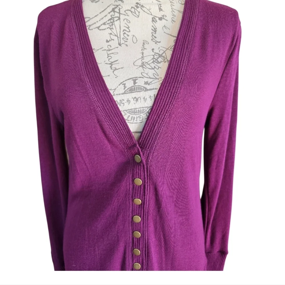 Zenana Dark Plum Snap Button Long Sleeve Cardigan Sweater L - Picture 4 of 11